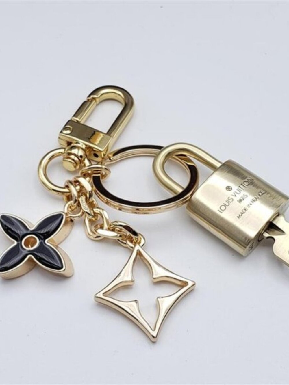 Louis Vuitton Gold Padlock Key 🔒 Authentic LV Charm + Unbranded Flower Keychain - Picture 8 of 8